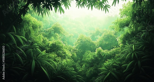 Lush green forest with dense vegetation 