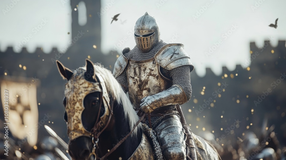 A horse and rider dressed in medieval armor, ai generated A horse and rider dressed in medieval armor, ai generated