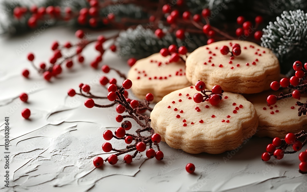 Festive cookies topped with red berries