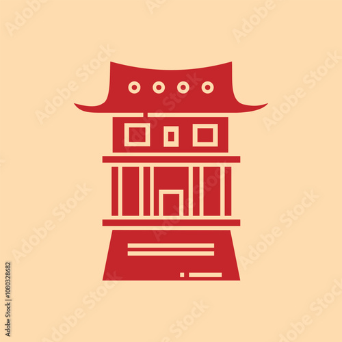 Traditional Chinese Building Vector Illustration with Minimalist Design