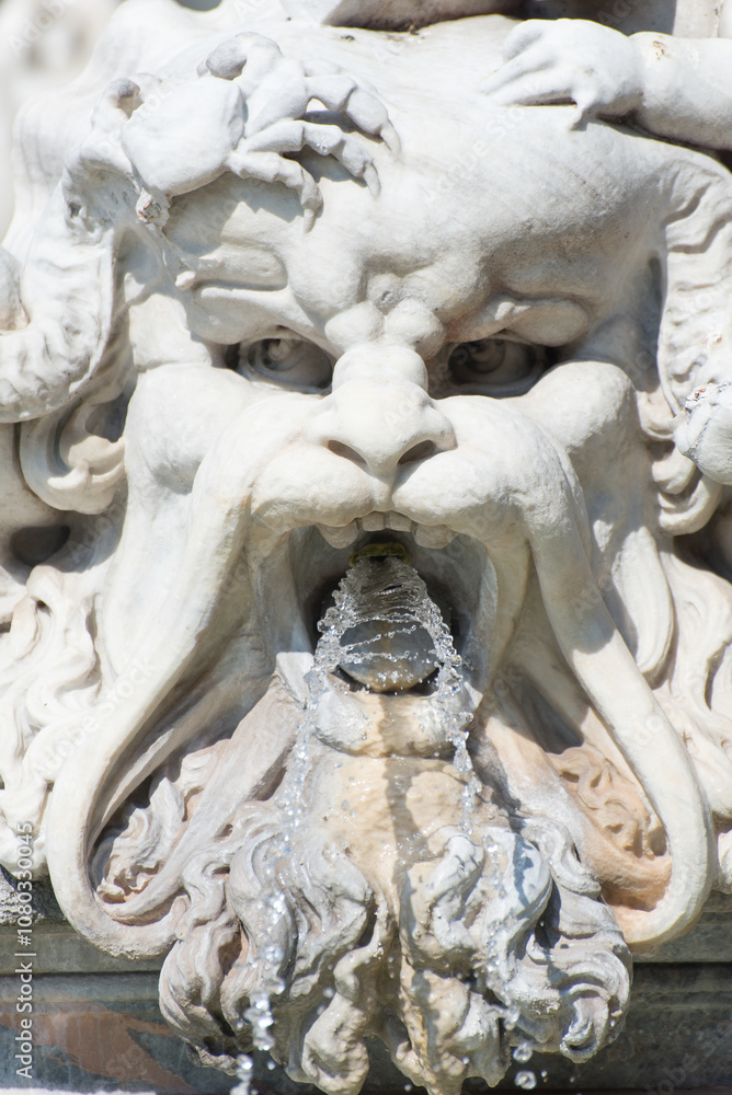 Fontana del Moro (Moor Fountain) in Piazza Navona, Rome, Italy. The fountain was originally designed by Giacomo della Porta in 1575 with the dolphin and four Tritons. Fontana del Moro (Moor Fountain) in Piazza Navona, Rome, Italy. The fountain was originally designed by Giacomo della Porta in 1575 with the dolphin and four Tritons.