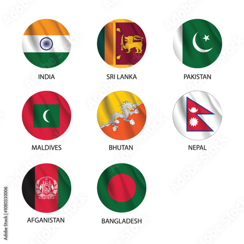 round flags of south asia countries as badges