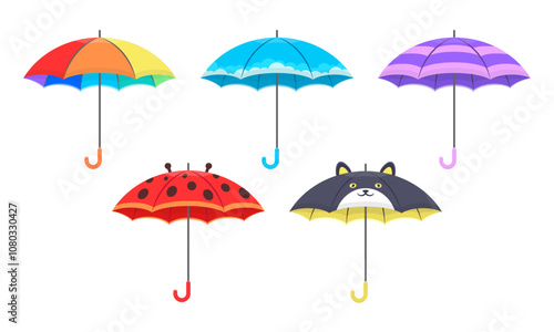 Set of colorful umbrellas. Cute umbrella for a child.
