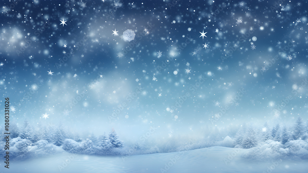 snow covered open winter landscape at snowfall, snowy trees with blue sky background snow covered open winter landscape at snowfall, snowy trees with blue sky background