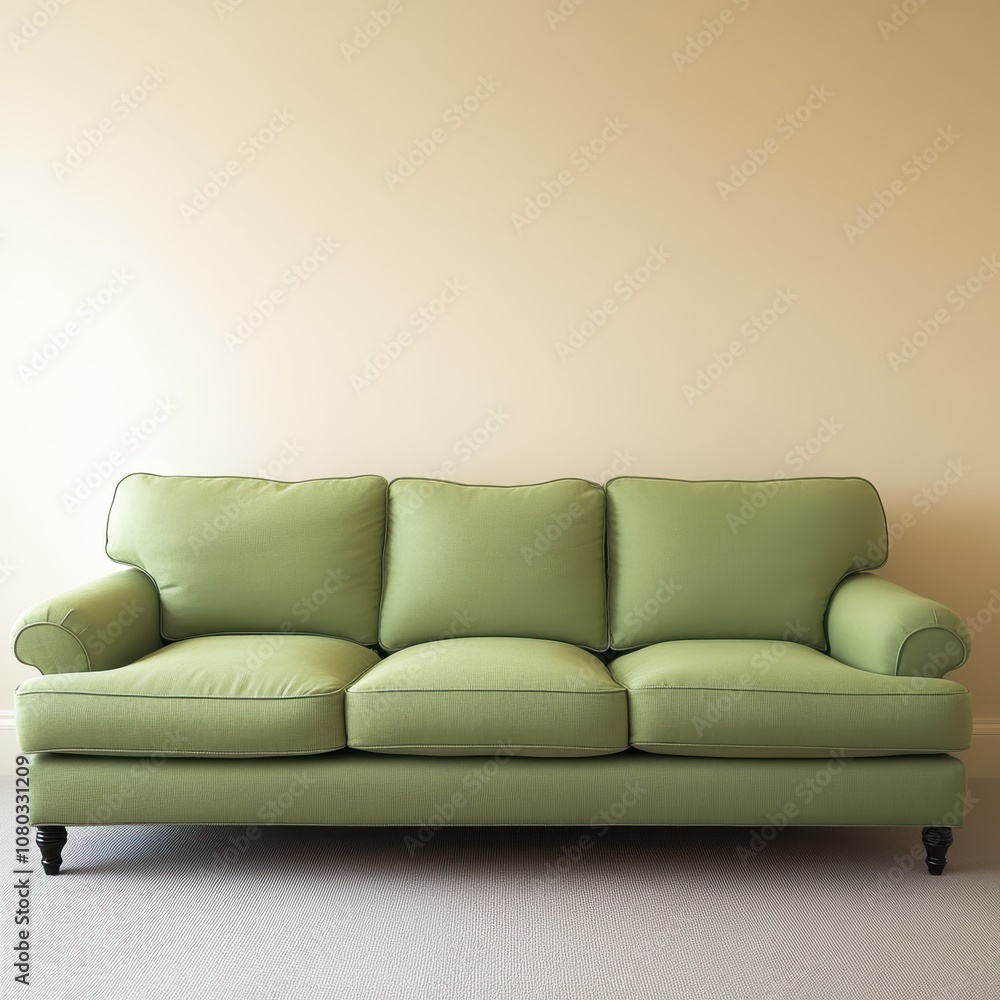 Green sofa against a beige wall Green sofa against a beige wall