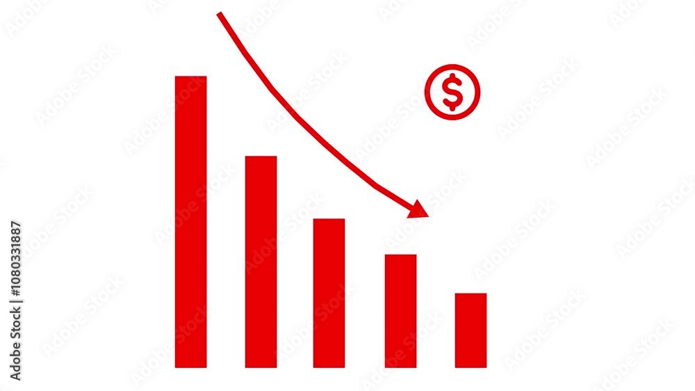 Declining Bar Chart with Dollar Symbol – Financial Loss or Economic Downtrend Icon Declining Bar Chart with Dollar Symbol – Financial Loss or Economic Downtrend Icon