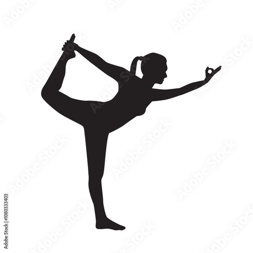 Vector silhouette of a girl maintaining a yoga dancer pose stretching her back legs, silhouette of a woman ballet design