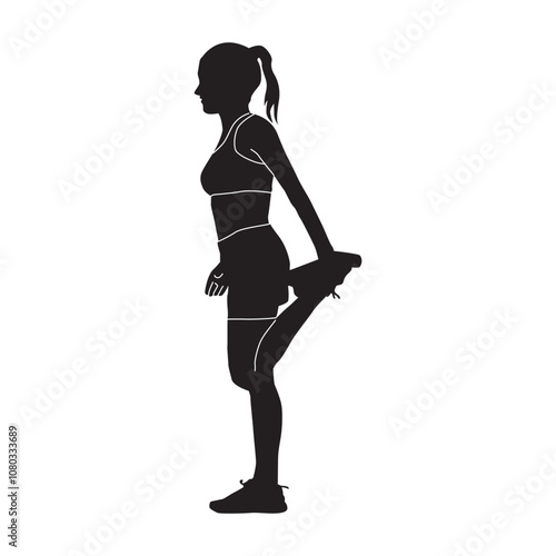 Vector silhouette of a girl doing aerobic exercise icon vector, fitness woman training, abs workout