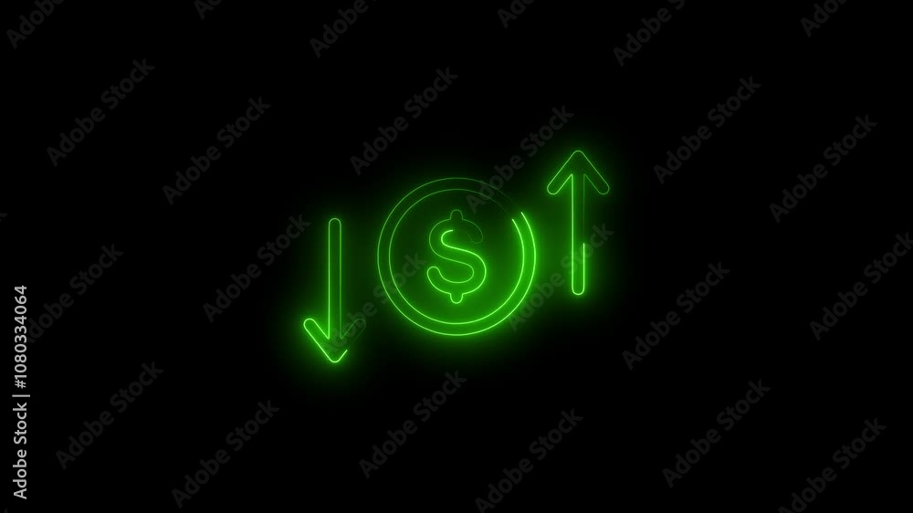 Neon Dollar Sign with Up and Down Arrows – Financial Market Trends Icon Neon Dollar Sign with Up and Down Arrows – Financial Market Trends Icon
