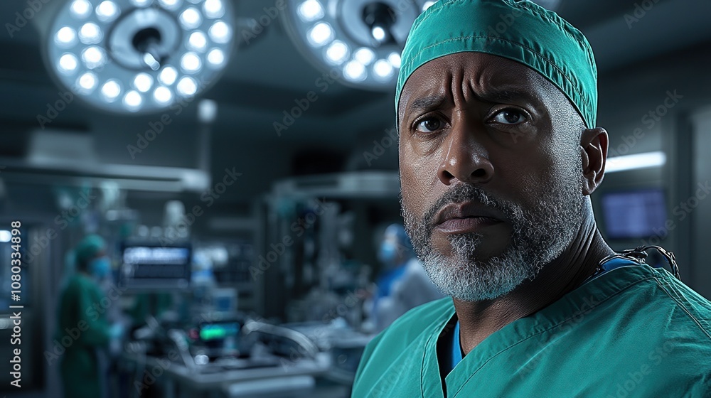 A Skilled Surgeon Preparing for a Crucial Operation in a Modern Hospital\'s Surgical Suite During an Essential Medical Procedure at Night A Skilled Surgeon Preparing for a Crucial Operation in a Modern Hospital\'s Surgical Suite During an Essential Medical Procedure at Night