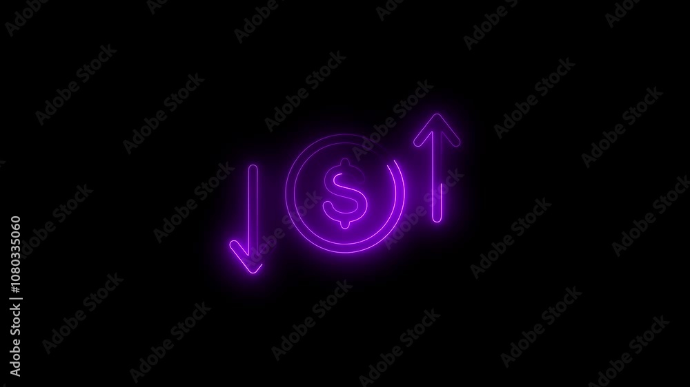 Neon Dollar Sign with Up and Down Arrows – Financial Market Trends Icon Neon Dollar Sign with Up and Down Arrows – Financial Market Trends Icon