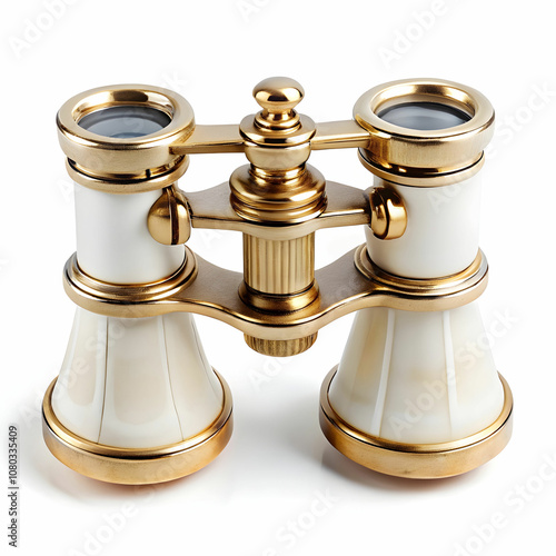 Elegant vintage small theater binocular decorated with ivory imitation