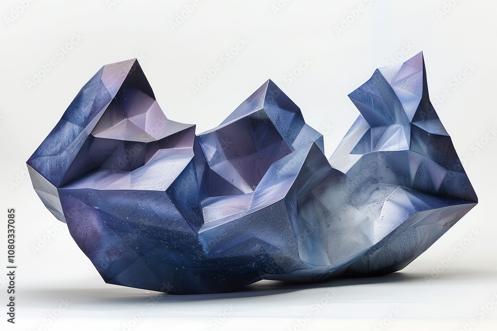 Abstract blue and purple geometric sculpture with a white background. Abstract blue and purple geometric sculpture with a white background.