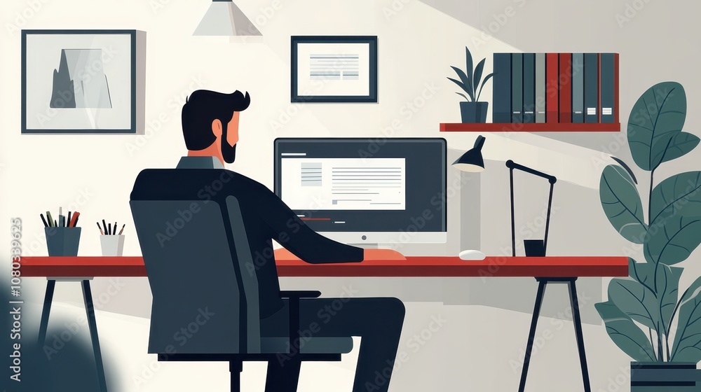 Modern Home Office with Stylish Workspace Modern Home Office with Stylish Workspace