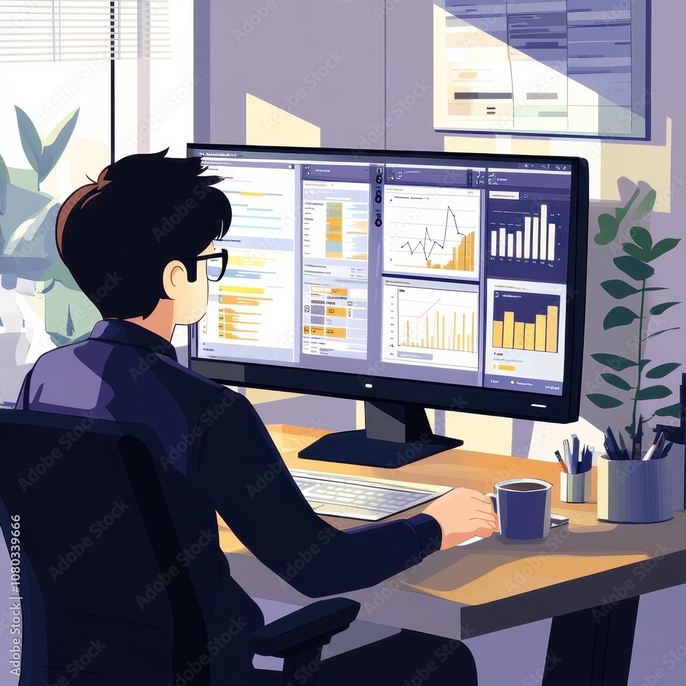 Analyst Reviewing Data Charts on Desktop Analyst Reviewing Data Charts on Desktop