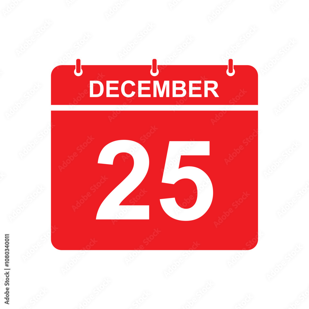 25 December Calendar Icon.  isolated on white background. Vector Illustration, EPS 10