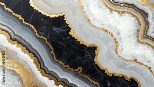 3d abstract marble wallpaper. resin geode functional art, like watercolor geode painting. golden, black and white background photo