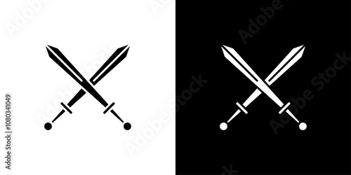 Crossed swords heraldic icon Outline sign symbol set