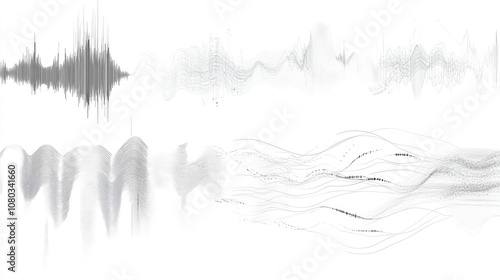 Abstract Visualization of Sound Waves in Monochrome Style Representing Various Frequencies, Patterns, and Amplitudes for Artistic and Educational Purposes