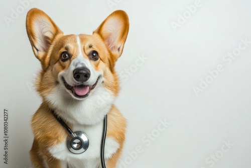 Meet the Charming Corgi Equipped with a Stethoscope This adorable and playful canine is truly a veterinarians best friend, making every visit lively and educational in the field of healthcare photo