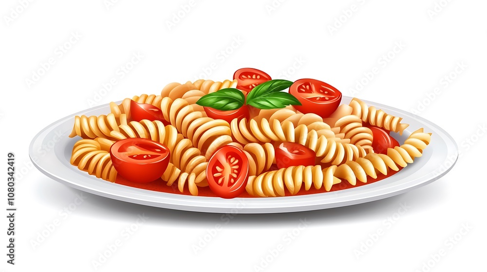 A plate of pasta with tomato sauce and fresh basil, showcasing a delicious Italian dish. A plate of pasta with tomato sauce and fresh basil, showcasing a delicious Italian dish.