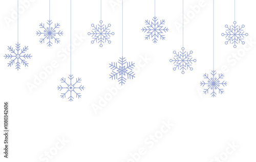 Christmas garland of the beautiful blue snowflakes on the transparent background. Winter holidays decoration. 