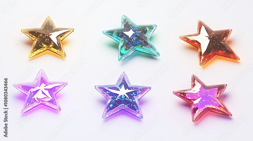 Colorful Star-Shaped Gems with Sparkling Glitter Effect on a Light Background Ideal for Creative Projects and Decorative Purposes Colorful Star-Shaped Gems with Sparkling Glitter Effect on a Light Background Ideal for Creative Projects and Decorative Purposes