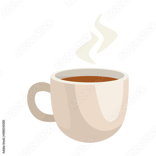 A cup filled with coffee, surrounded by steam, on a white background. Vector illustration
