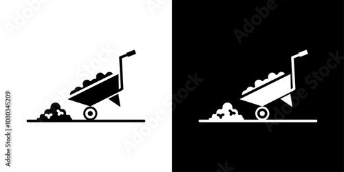 wheelbarrow unloading icon Outline sign symbol set