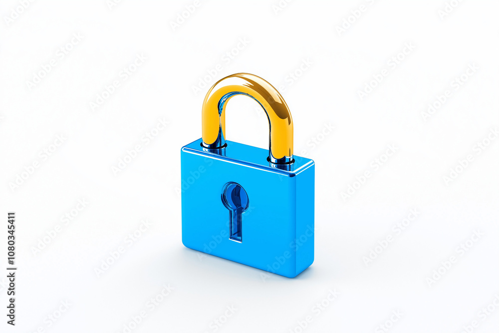 digital lock icon, cyber security symbol, holographic effect, metallic and blue, isolated on white background digital lock icon, cyber security symbol, holographic effect, metallic and blue, isolated on white background