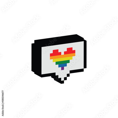 isometric pixel i love you heart Gay LGBT pride rainbow icon vector pixel art 8 bit