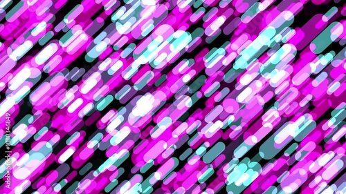 Abstract Pattern of Diagonal Pink, Blue, and White Ovals on Black Background