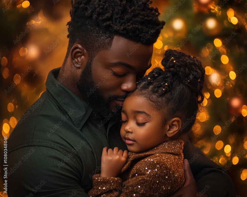 Loving Father and Daughter Embrace Under Festive Lights, Warmth, Joy, and Family Love During Christmas Loving Father and Daughter Embrace Under Festive Lights, Warmth, Joy, and Family Love During Christmas