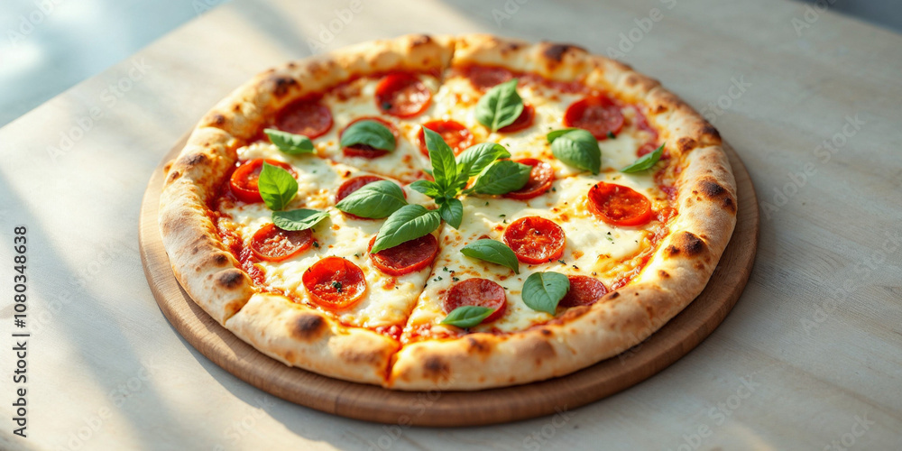 Concept photo of pizza on light wooden table with space for text Concept photo of pizza on light wooden table with space for text