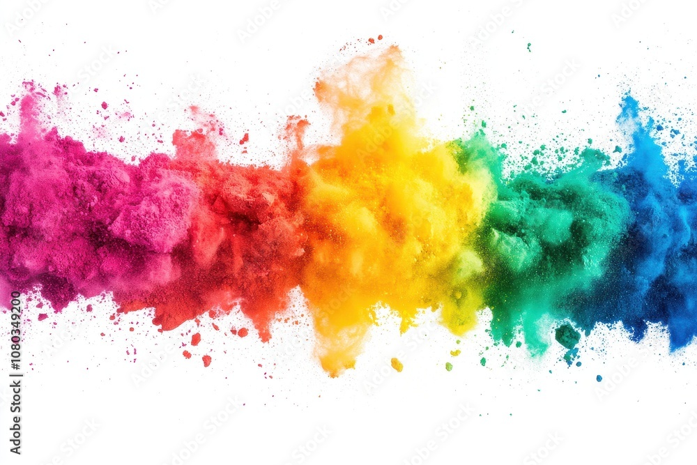 Obraz premium A colorful powder explosion, on a white background. A great choice to add some visual interest to a design.