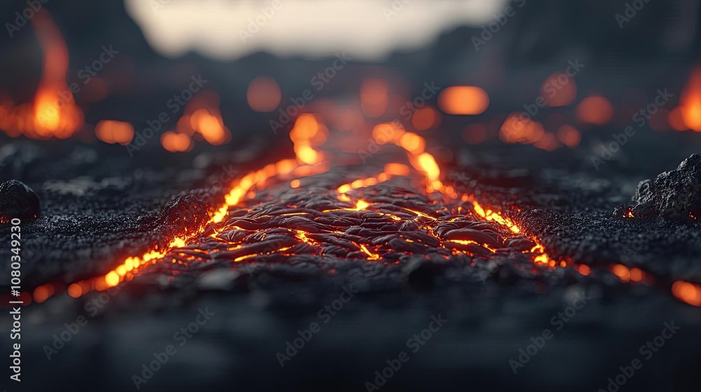 Lava flow, glowing rocks, active volcano landscape, dramatic natural scene. Lava flow, glowing rocks, active volcano landscape, dramatic natural scene.