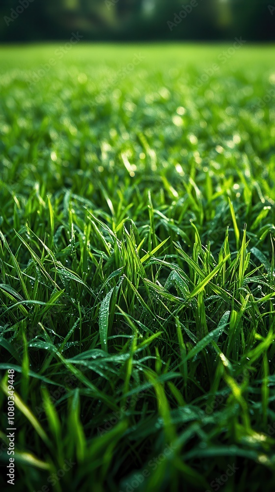 Fototapeta premium Vibrant Symmetrical Grass Field, expansive greenery under clear skies, striking colors create an inviting atmosphere for outdoor activities