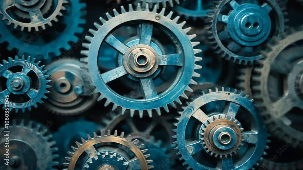 A close up of a bunch of gears with a blue tint A close up of a bunch of gears with a blue tint