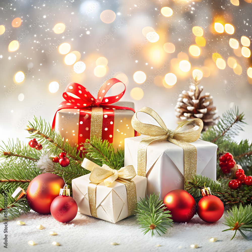 christmas decoration with gift boxes and christmas balls christmas decoration with gift boxes and christmas balls