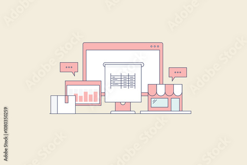 Business Analytics software, Concept of Business intelligence, Business accounting, Invoice online, Vector illustration concept.