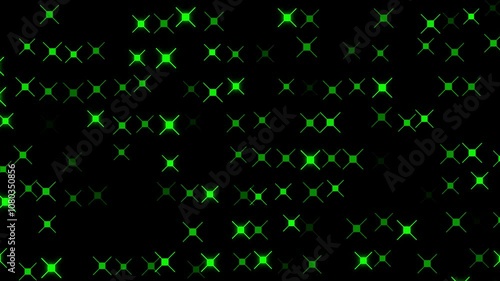 Abstract Pattern of Green Glowing Squares on Black Background