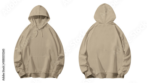 Two plain tan hoodies, front and back views.