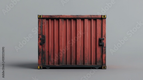 Red shipping container on grey background. This photo can be used to represent shipping, logistics, or industrial themes. photo