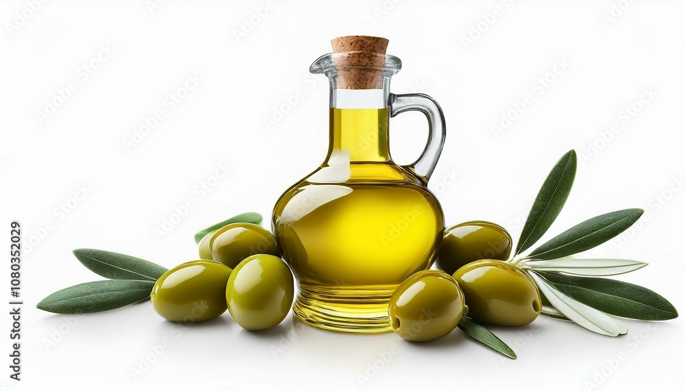 瓶に入ったオリーブオイルとグリーンオリーブの実と葉っぱ(Bottle of olive oil and green olives with leaves on white background.)
瓶に入ったオリーブオイルとグリーンオリーブの実と葉っぱ(Bottle of olive oil and green olives with leaves on white background.)