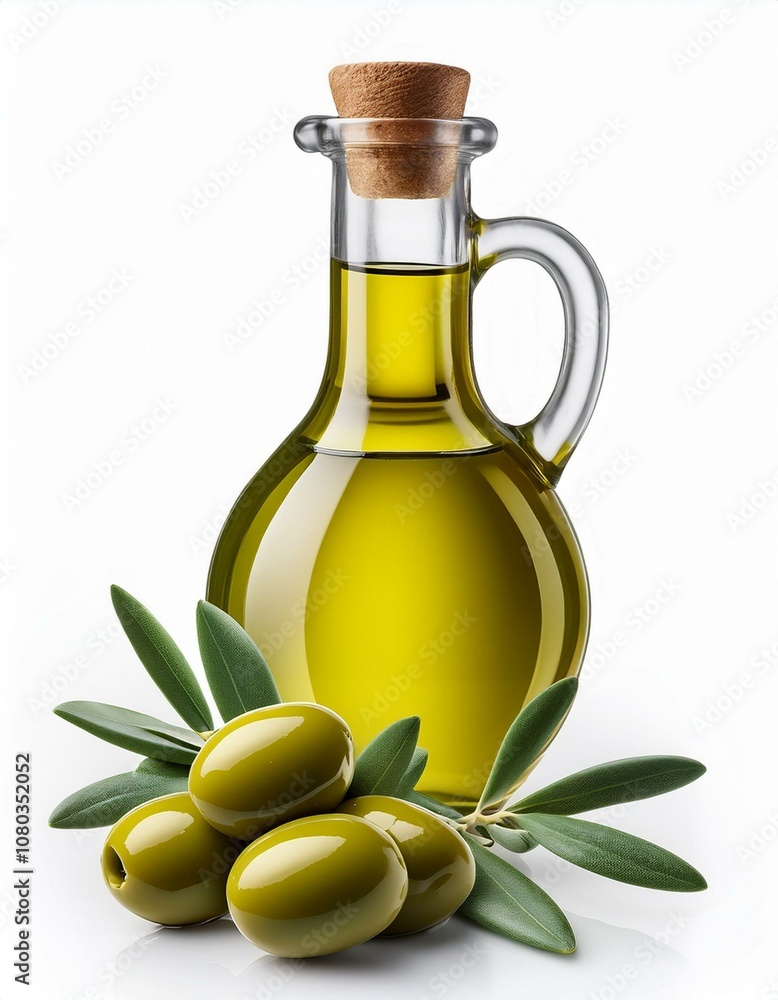 瓶に入ったオリーブオイルとグリーンオリーブの実と葉っぱ(Bottle of olive oil and green olives with leaves on white background.)
瓶に入ったオリーブオイルとグリーンオリーブの実と葉っぱ(Bottle of olive oil and green olives with leaves on white background.)