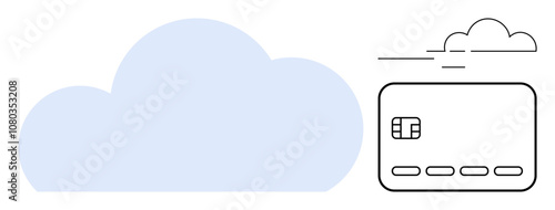 Blue cloud and secure credit card with chip signifying cloud storage, secure payment, and online services. Ideal for finance, ecommerce, cybersecurity, technology, cloud computing, digital wallets