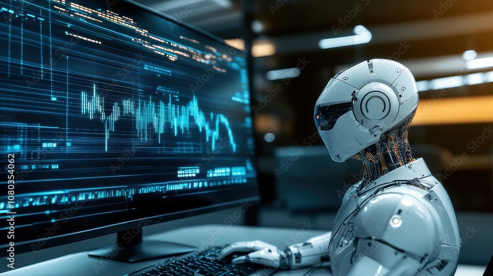 Robot Analyzing Data on Screen Robot Analyzing Data on Screen