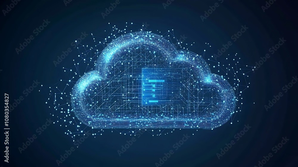 A digital cloud symbol representing data storage and connectivity in a futuristic design. A digital cloud symbol representing data storage and connectivity in a futuristic design.