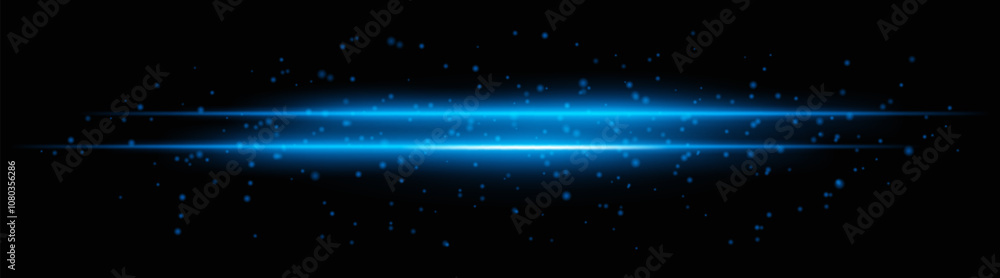 Intense blue horizontal light beams with glowing particles and sparkle effects. Bright radiant lines on a dark background, ideal for adding dramatic highlights Intense blue horizontal light beams with glowing particles and sparkle effects. Bright radiant lines on a dark background, ideal for adding dramatic highlights