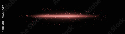 Intense gold horizontal light beam with glowing particles and soft sparkle effects. Bright radiant line on a dark background, ideal for adding a futuristic glow